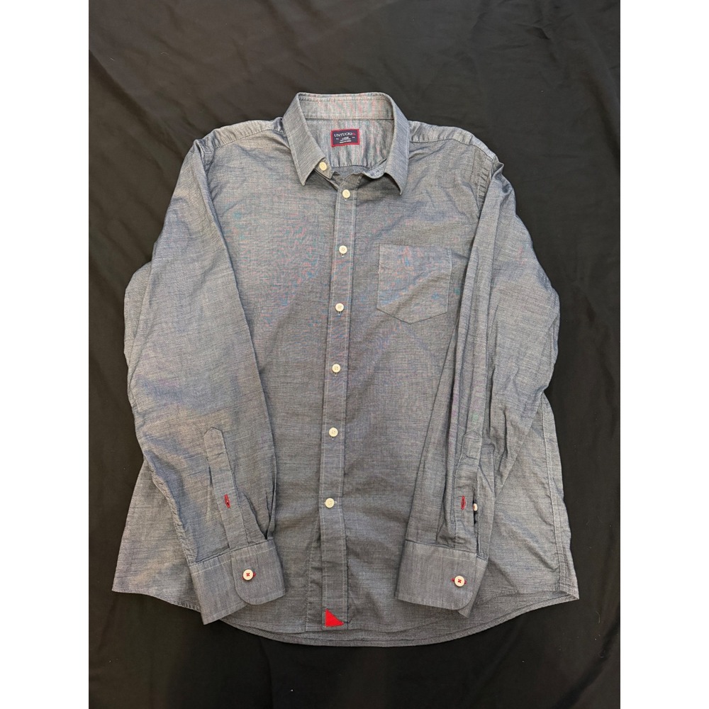 UNTUCKit Mens Large Blue Long Sleeve Button Down Shirt Cotton Chambray Style